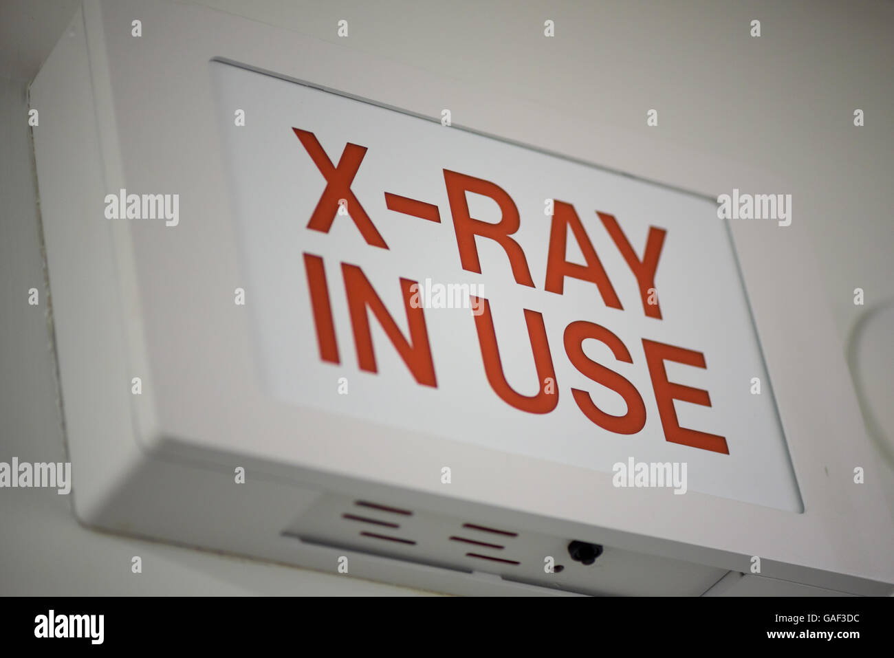A warning sign that illuminates when x-rays are in use Stock Photo