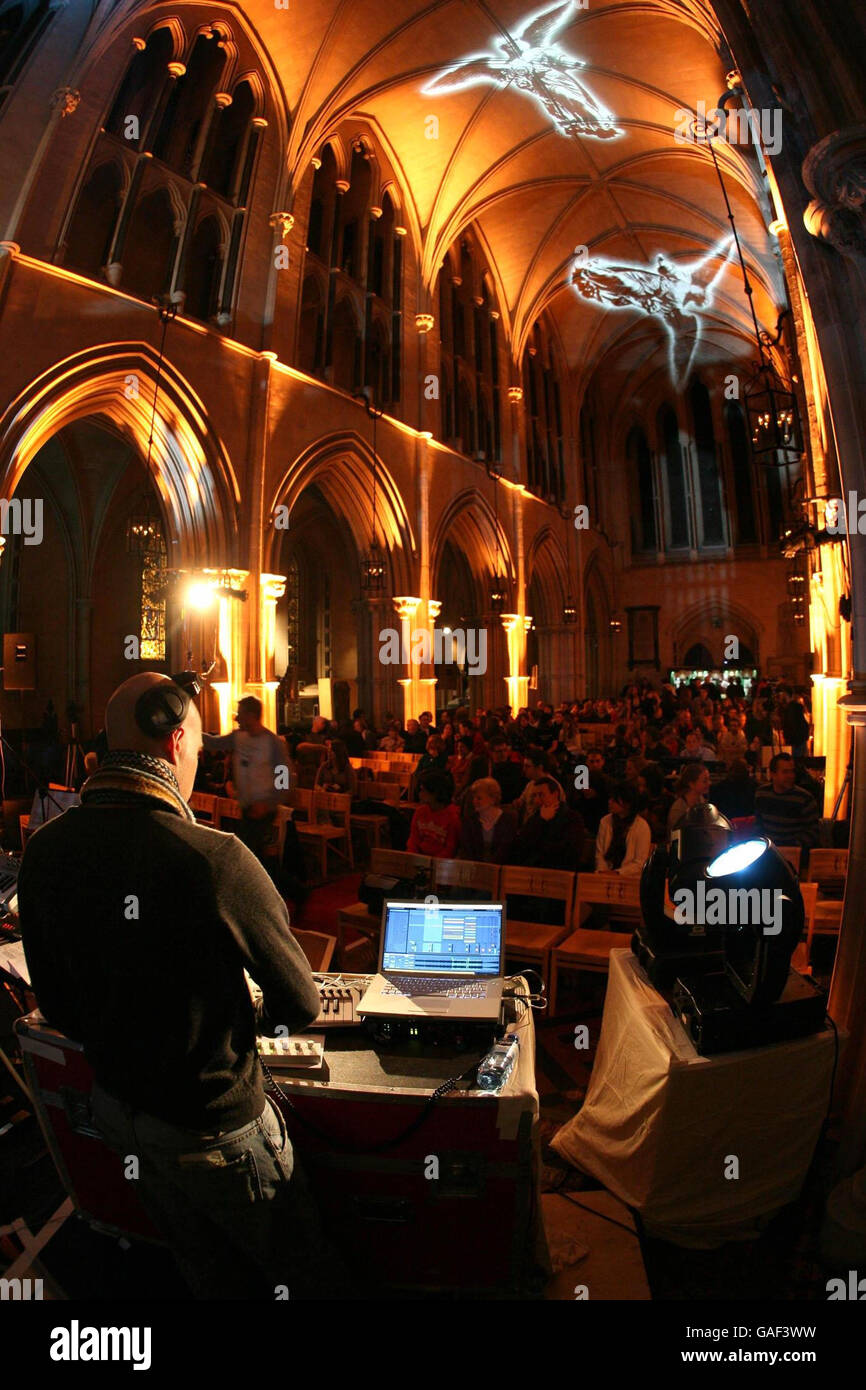 DJ Roly warms up the crowd before the Essential 2007 Christian Youth service at Christ's Church Cathedral in Dublin today. Stock Photo