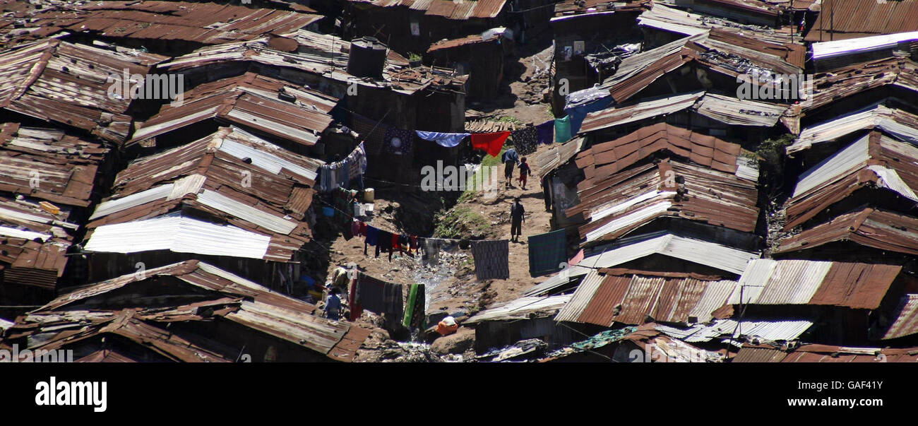 The crime-ridden Mathare slum in the Kenyan capital, Nairobi, where Sammy Gitau lived before he found a Manchester University prospectus on a rubbish dump, beginning a journey that led to him graduating from the university. Stock Photo
