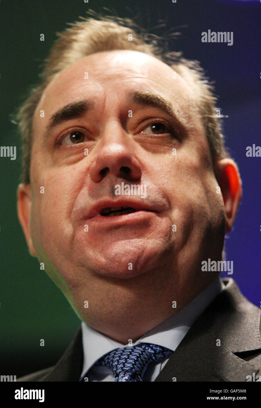 Scottish First minister Alex Salmond speaks at a press conference at St Andrews House, Edinburgh. Stock Photo