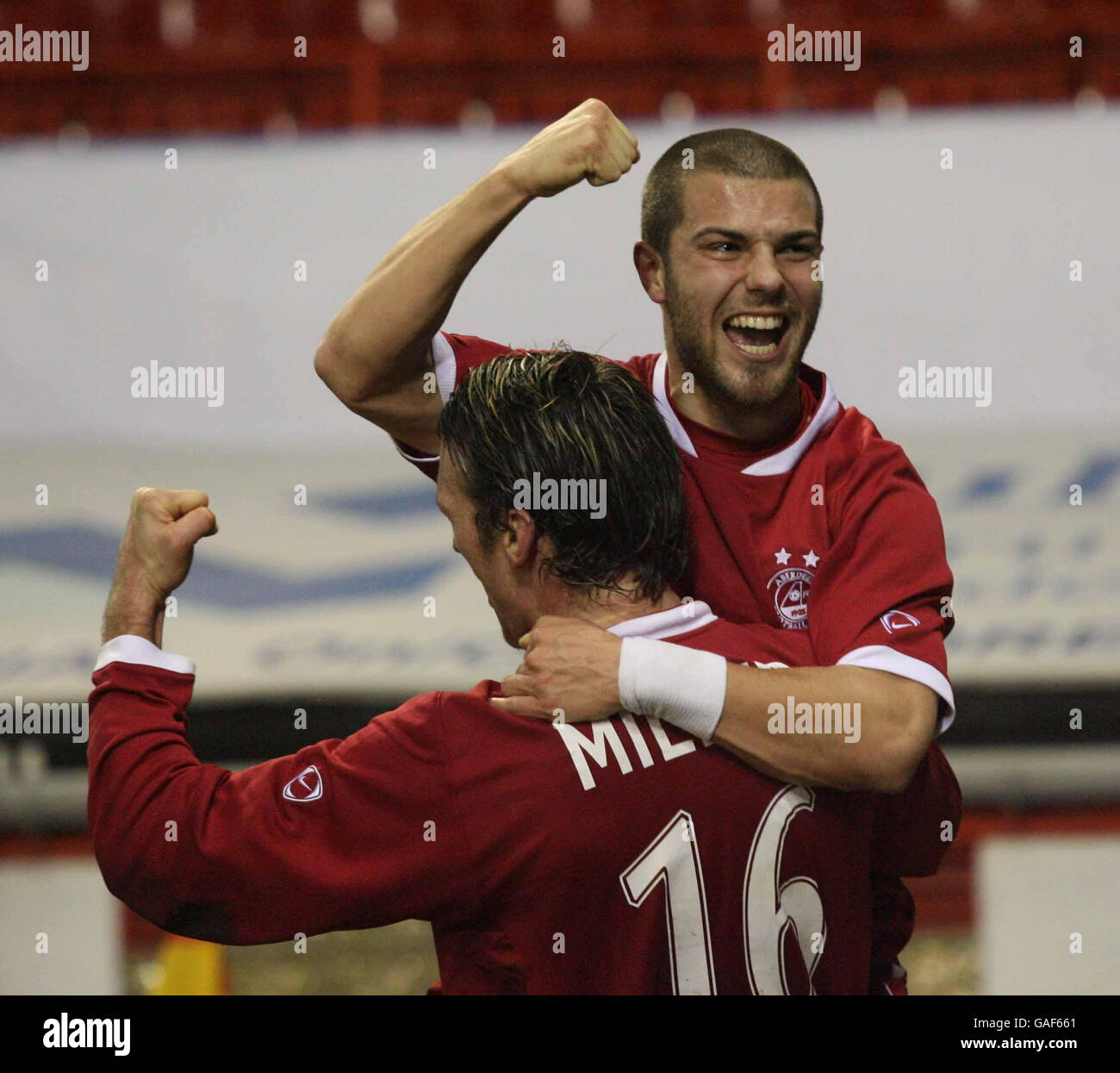 Rugby Union - 2008 Bank Of Scotland Corporate Autumn Test - Scotland v Canada - Pittodrie Stadium. Aberdeen's Richard Foster celebrates scoring against Copenhagen FC during their Uefa Cup Group B match at Pittodie Stadium, Aberdeen. Stock Photo