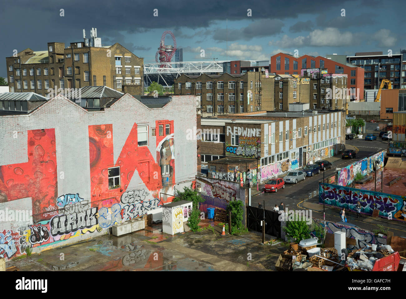 Hackney Wick warehouses converted to art studios near Olympic Park in