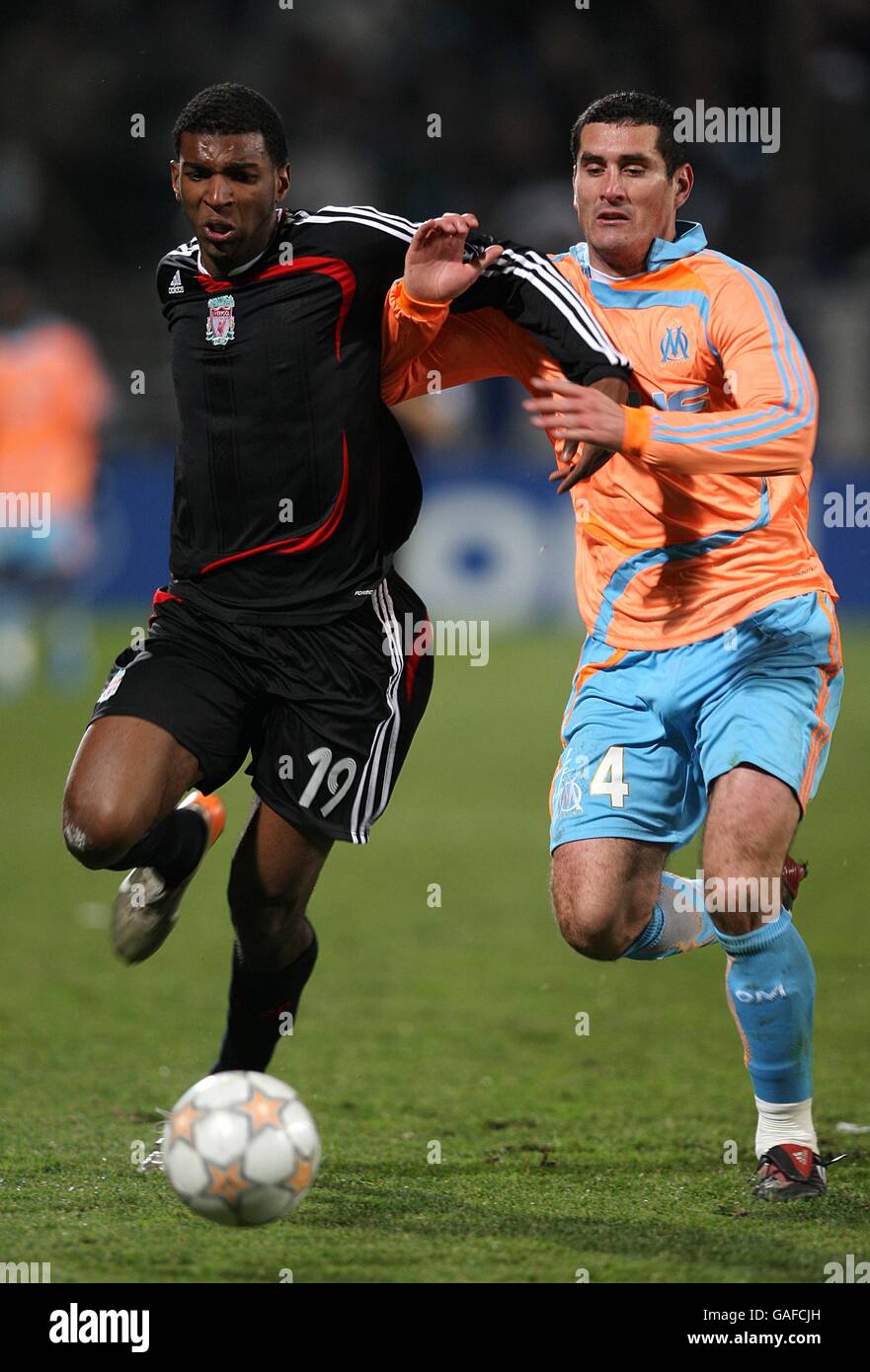 Ryan Babel Liverpool L And Julien Rodriguez Marseille Battle For The Ball Stock Photo Alamy