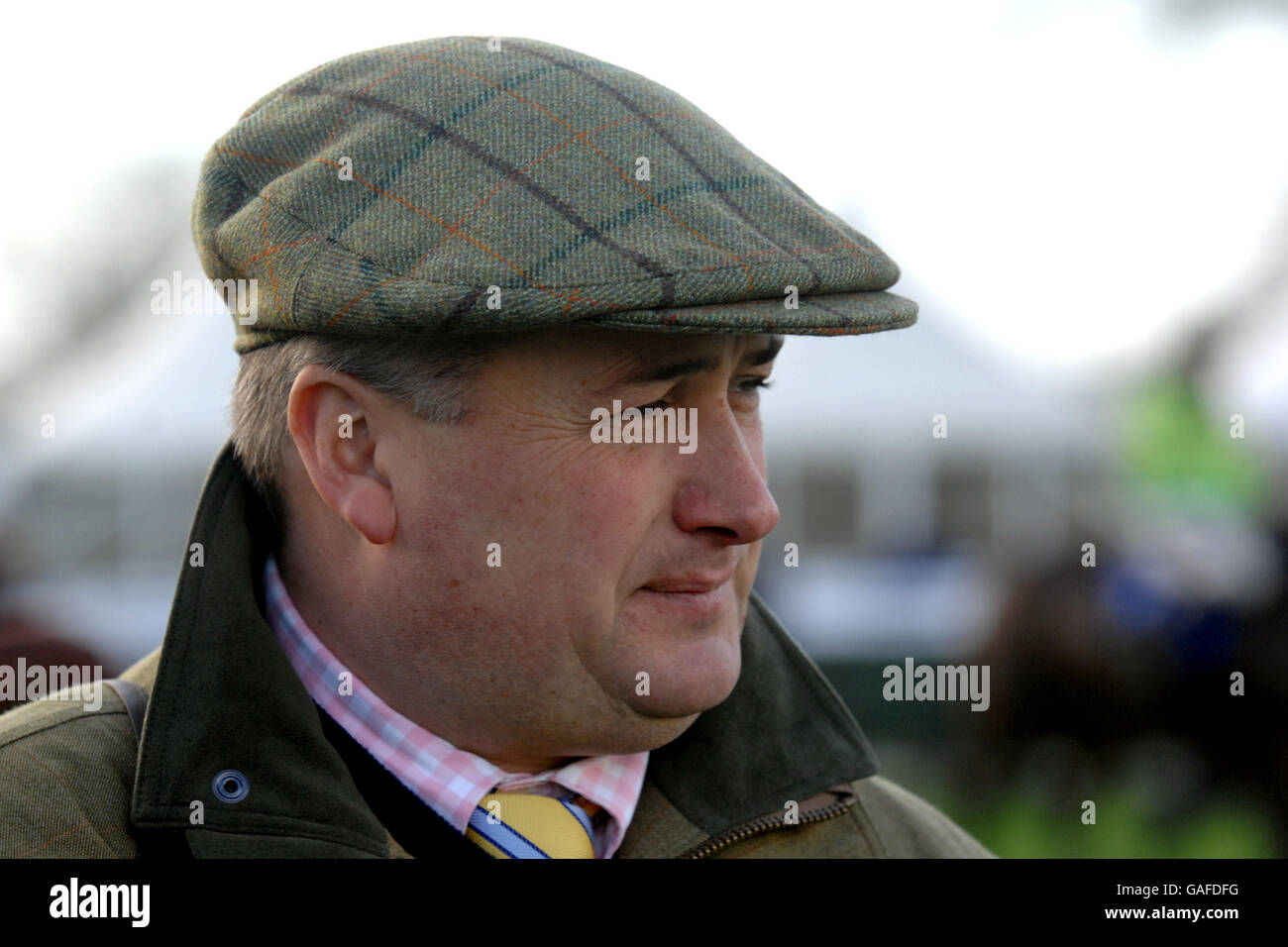 Trainer Paul Nicholls after his horse Officier de Reserve won in the Grundon Recycle Handicap Steeple Chase (class 3) Stock Photo