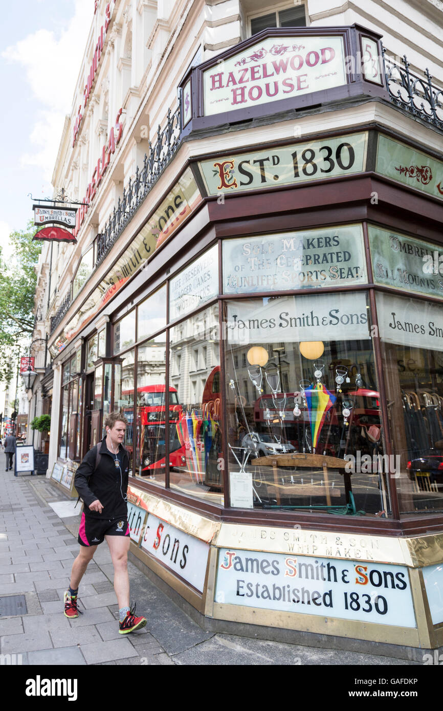 Exterior of James Smith & Sons Umbrella Shop, New Oxford Street, London, England, UK Stock Photo