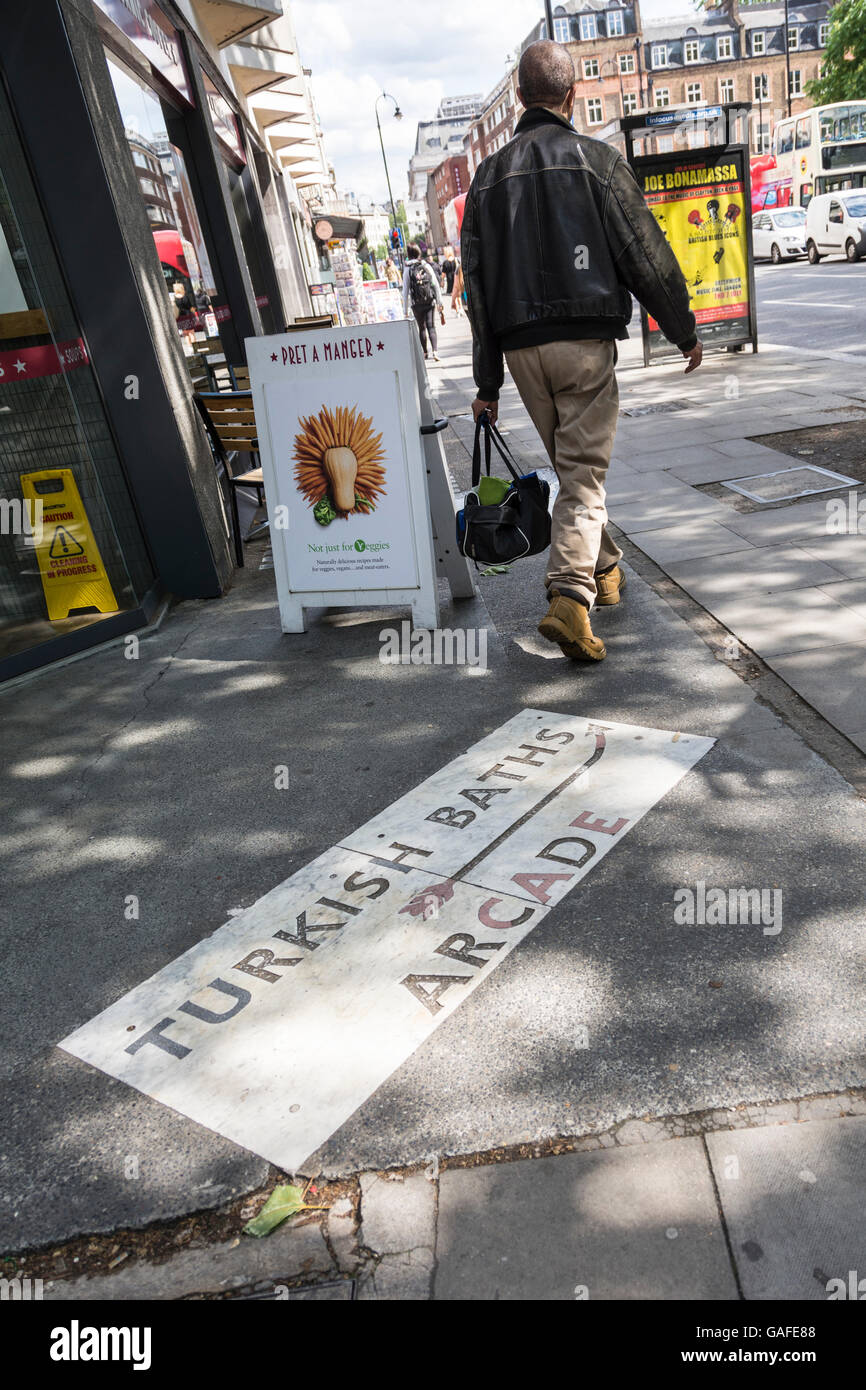 Turkish Baths Arcade Street Pavement Sign on Southampton Row in London, UK Stock Photo