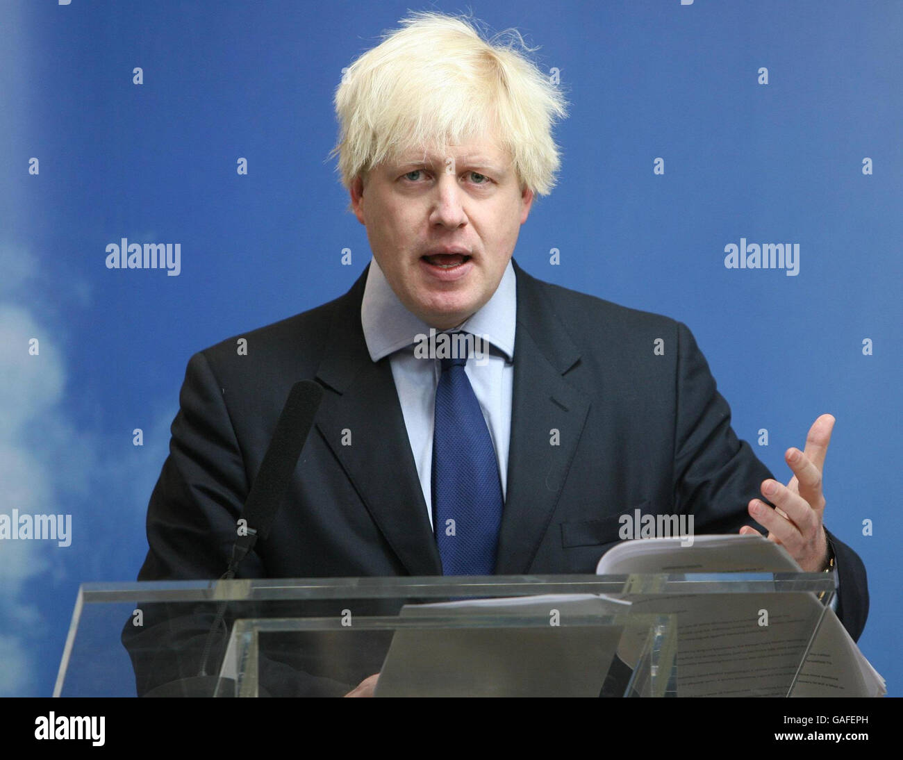 The Conservative Candidate for Mayor of London, Boris Johnson, announces his proposal to reform the existing London Health Commission and ring-fence London's spending on public health at the Ideas Space in central London. Stock Photo