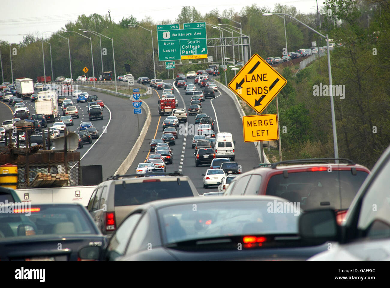 traffic gridlock on the Washington DC's Capital Beltway Stock Photo