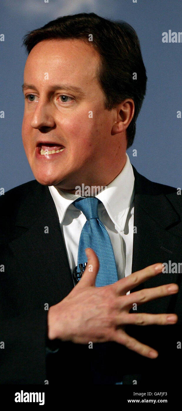 Conservative leader David Cameron speaks at Brighton House in Brixton, south London, to launch a Green Paper on welfare reform. Stock Photo