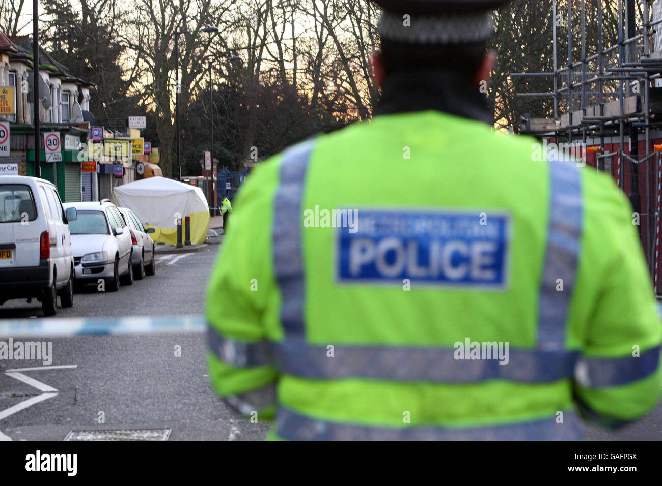 The scene on Silver Street, Edmonton, North London where a youth was