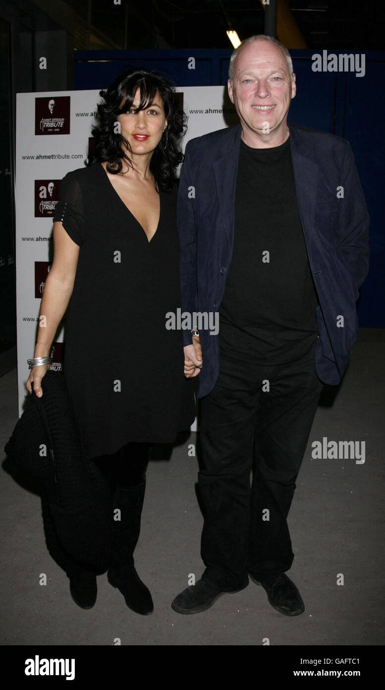 Dave Gilmour and wife Polly Samson arrive for the Led Zeppelin tribute concert to Ahmet Ertegun, at the 02 in Greenwich, London. Stock Photo