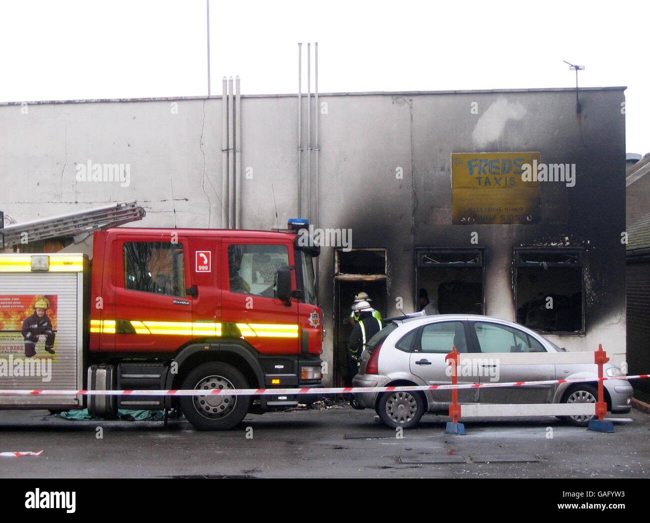 Firefighters scene fire killed two people taxi office in immingham hi ...