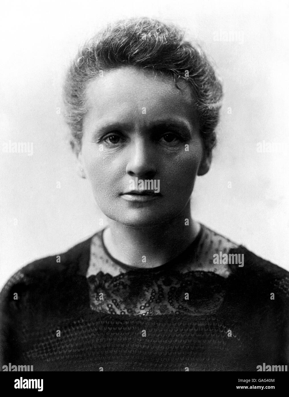 Marie Curie, a physicist and chemist of Polish upbringing and, subsequently, French citizenship. She was a pioneer in the field of radioactivity and the first twice-honored Nobel laureate. Stock Photo