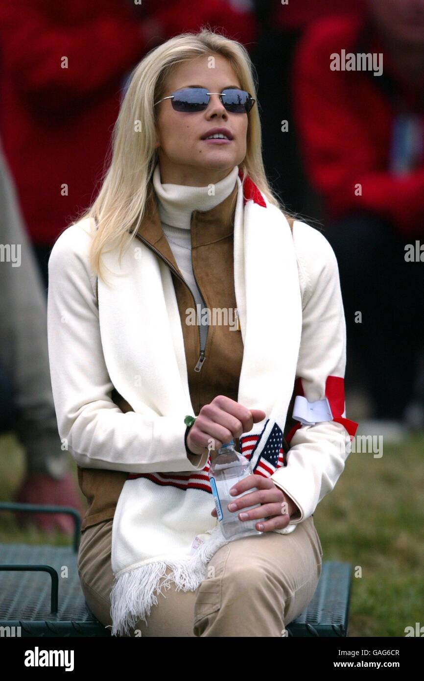 Golf - The 34th Ryder Cup - The Belfry - Foursomes. USA's Tiger Woods' girlfriend Elin Nordegren watches as he takes his next shot. Stock Photo