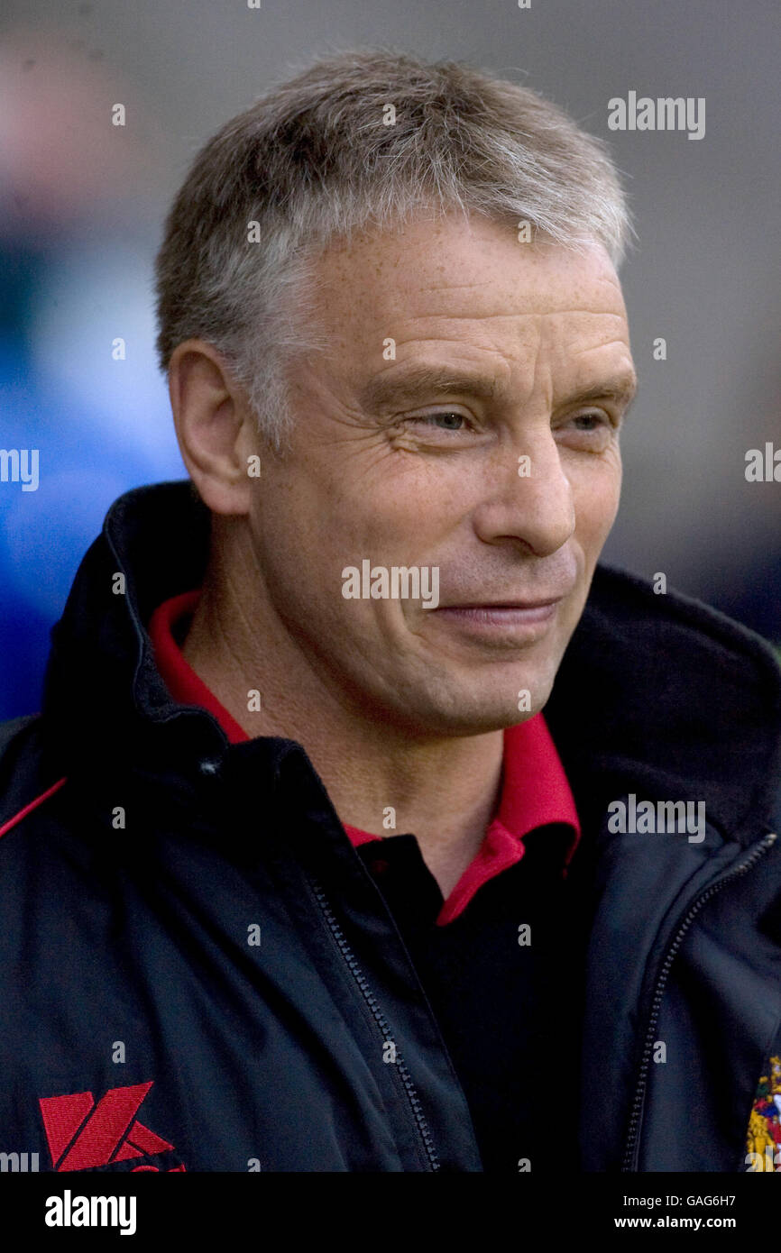 Rugby League - Friendly - Warrington Wolves v Wigan Warriors - The Halliwell Jones Stadium. Brian Noble, Wigan Coach Stock Photo