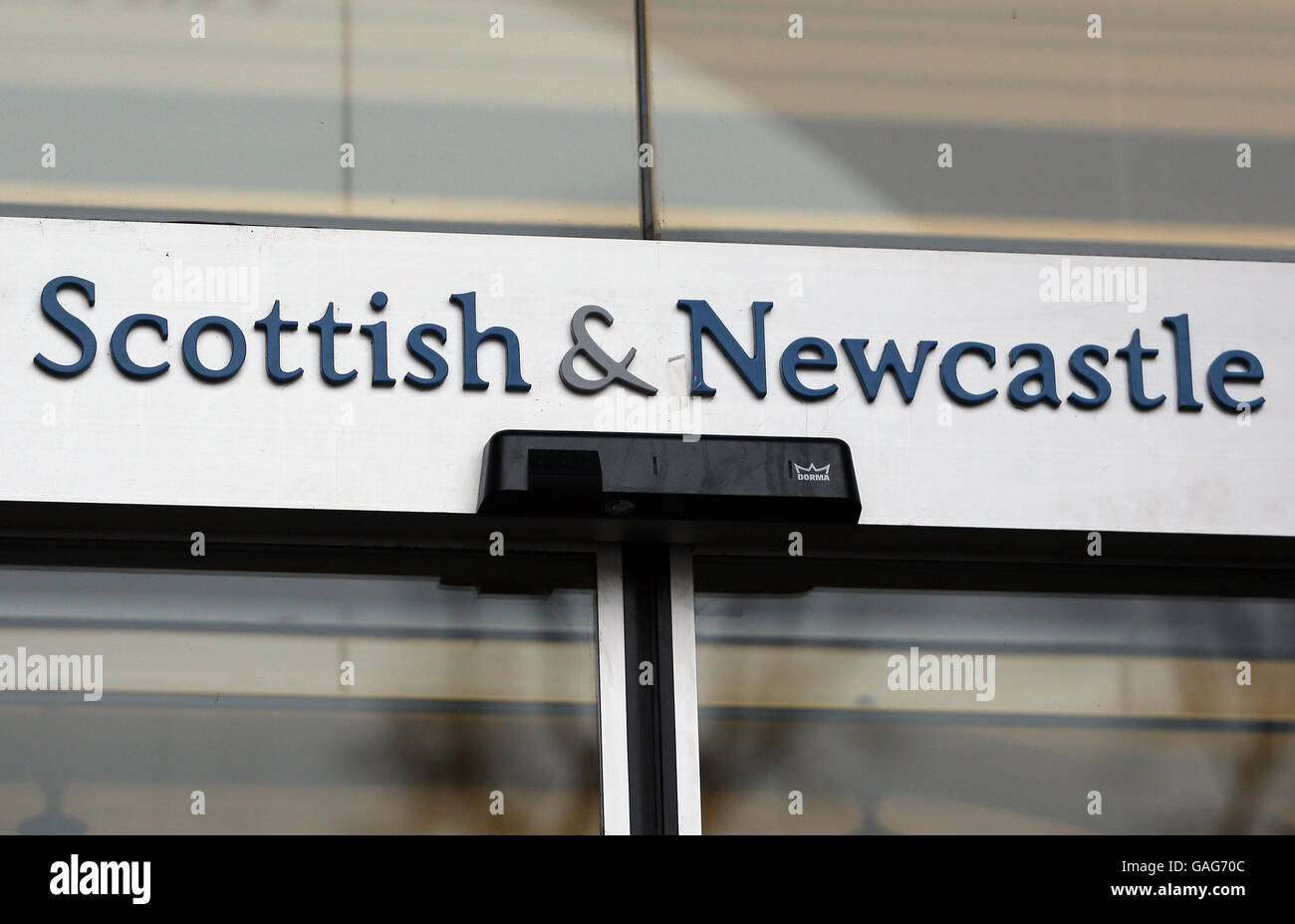 The entrance to the Scottish & Newcastle HQ in Edinburgh. Stock Photo