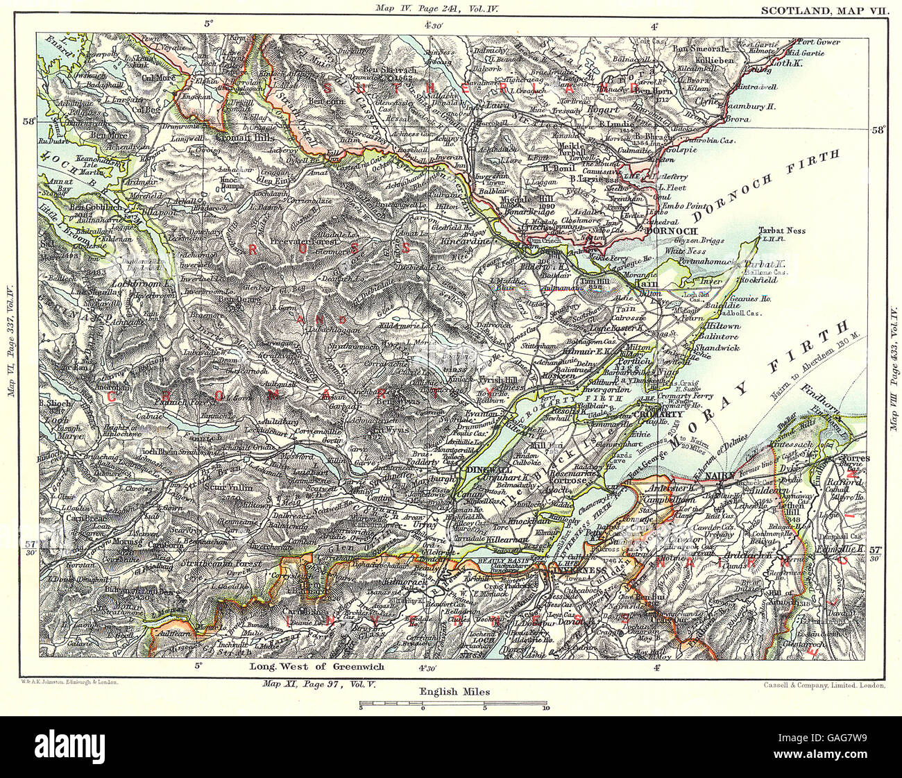 SCOTTISH HIGHLANDS: Ross/Cromarty Moray Firth Inverness Nairn Dingwall 1893 map Stock Photo