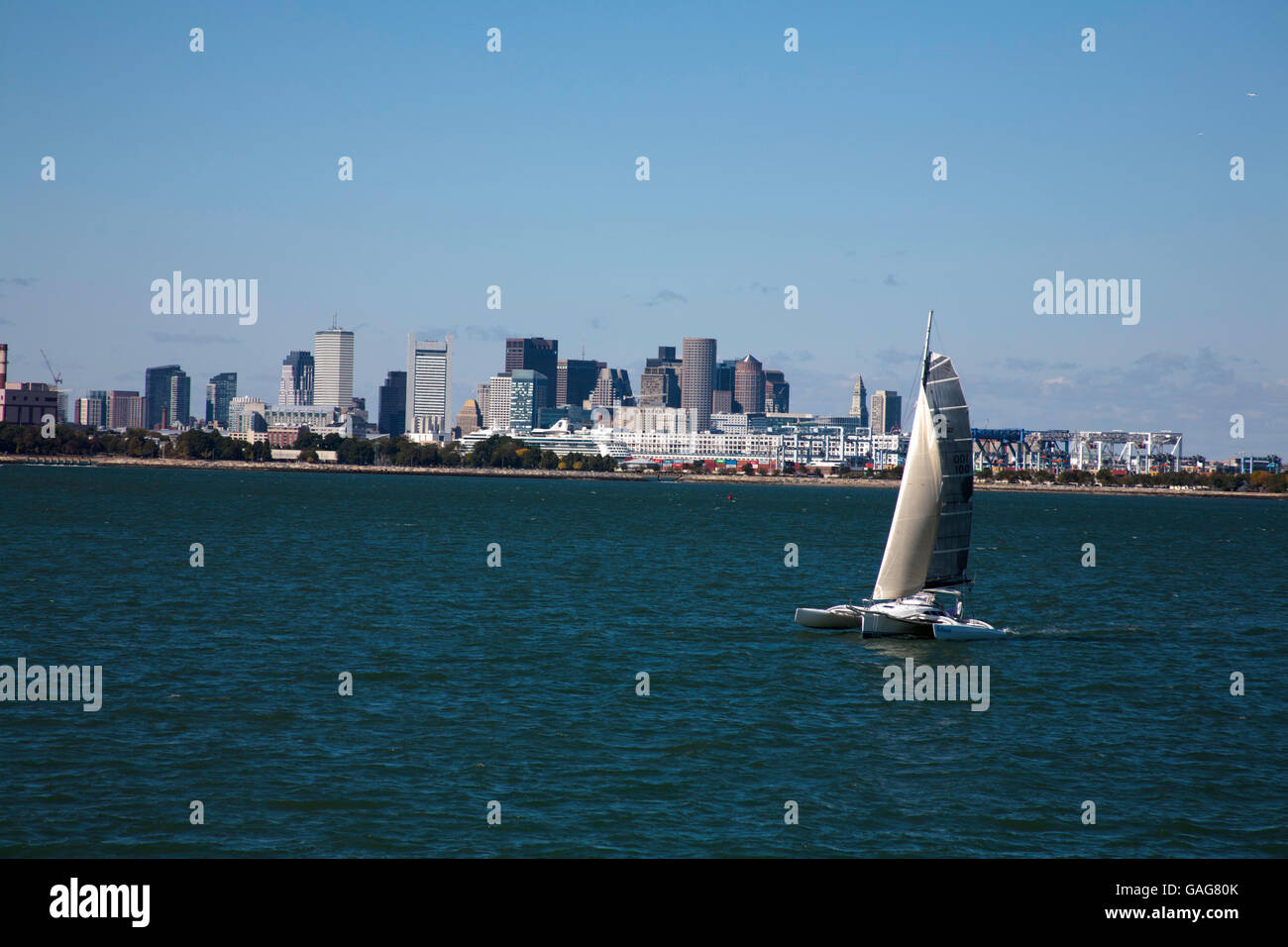 Catamaran sailing around Boston harbor and islands an area of