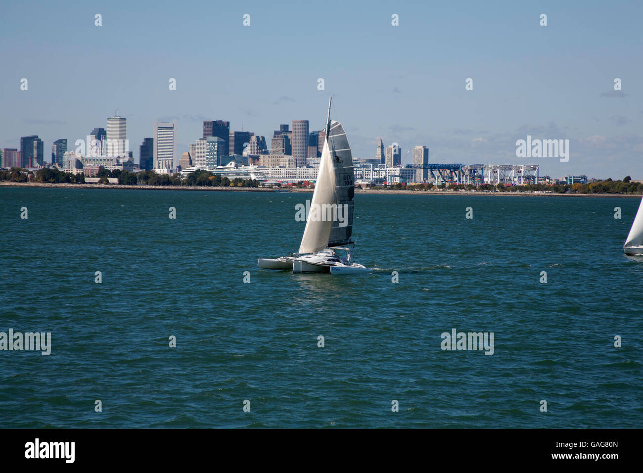 Catamaran sailing around Boston harbor and islands an area of