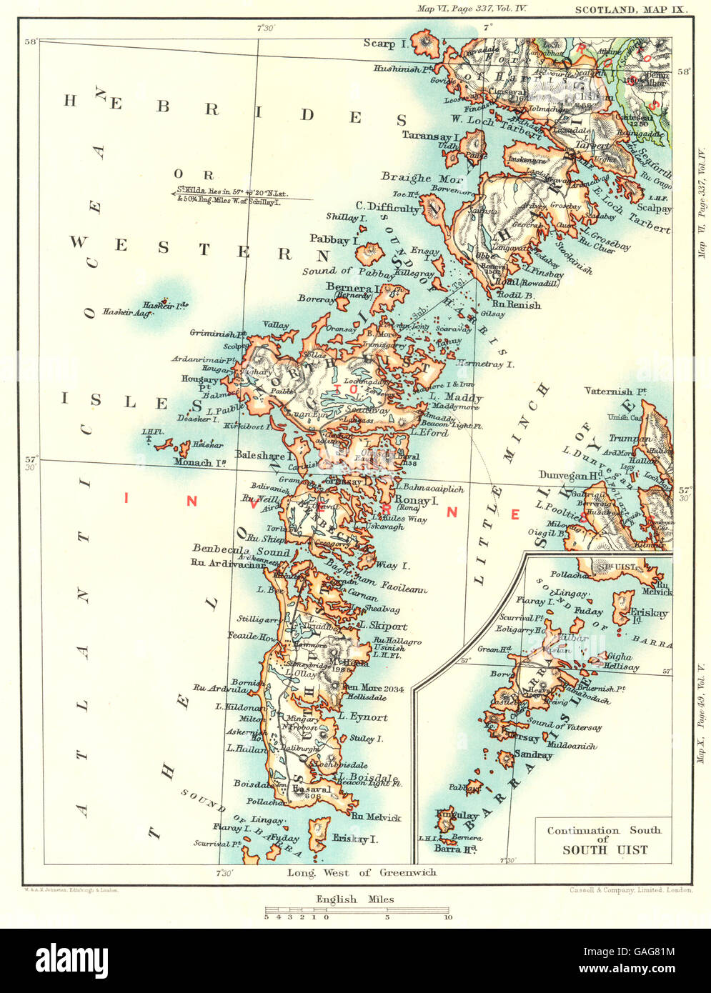 OUTER HEBRIDES / WESTERN ISLES North & South Uist.Barra, Harris & Skye 1893 map Stock Photo Alamy