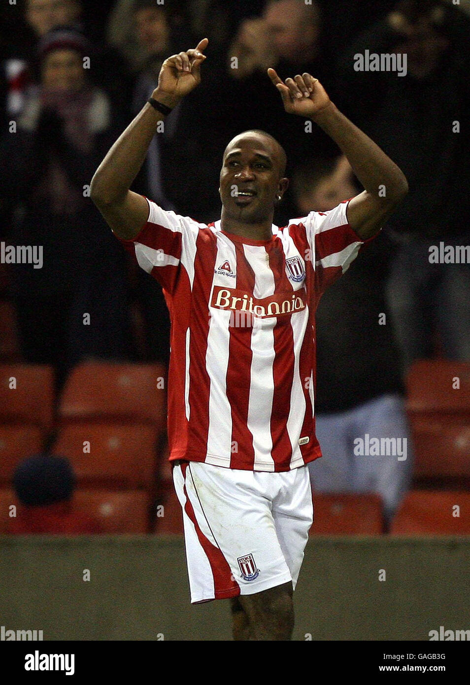 Stoke City's Ricardo fuller celebrates his third goal during the Coca-Cola Football League Championship match at the Britannia Stadium, Stoke-on-Trent. Stock Photo