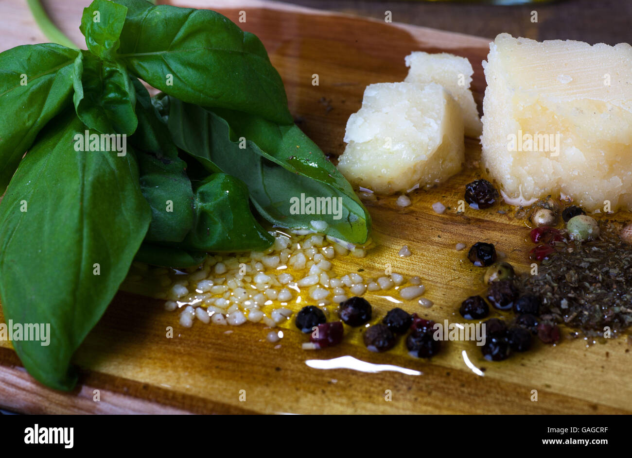 Italian apetiser food on wooden board Stock Photo