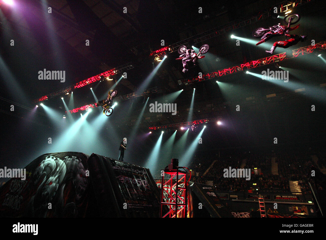 Daredevil extreme sports stars The Crusty Demons perform at Wembley Arena in north London. Stock Photo