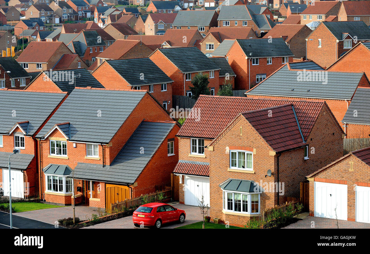 House market slump. A general view of a housing estate near Burton on