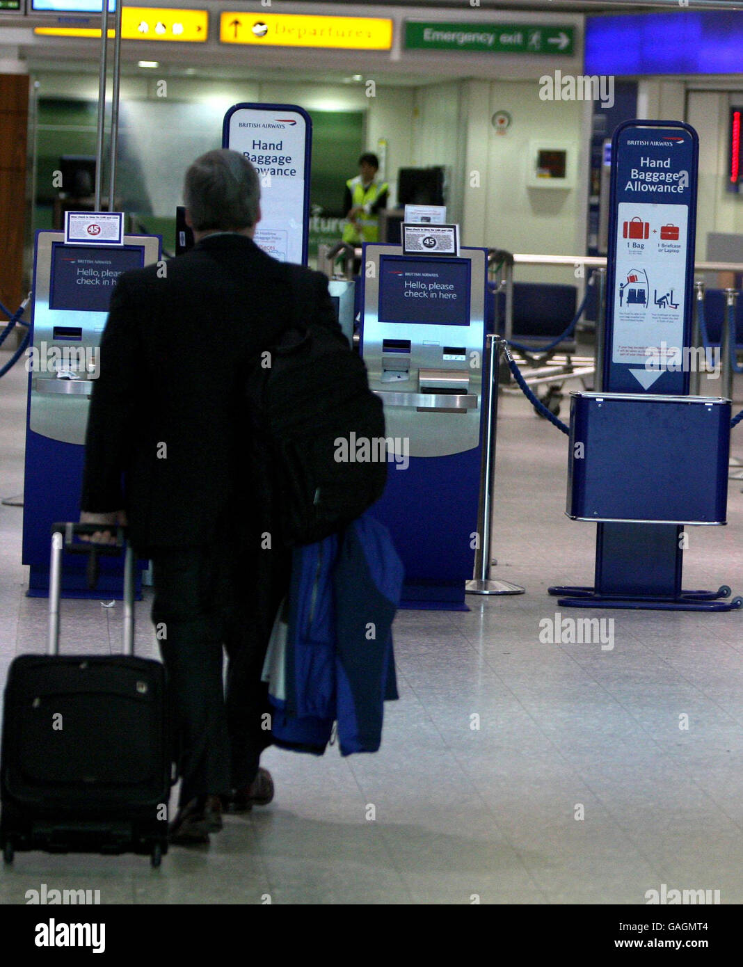A new sign showing passengers baggage allowance at British Airways's Premium checkin area at