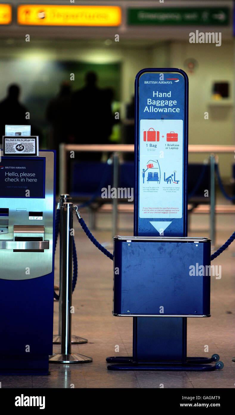 A new sign showing passengers baggage allowance at British Airways's