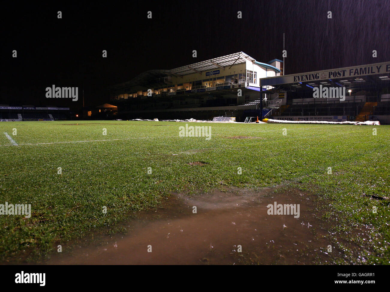 Soccer - FA Cup - Third Round - Replay - Bristol Rovers v Fulham - The Memorial Stadium. Heavy rain at the Memorial Stadium causes the match between Bristol Rovers and Fulham to be postponed Stock Photo