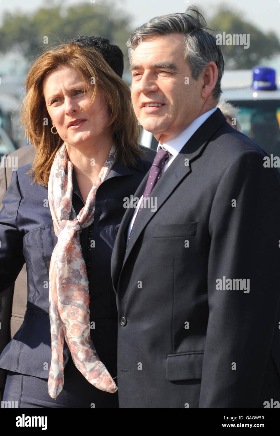 Prime Minister Gordon Brown arrives in New Delhi with his wife Sarah today on the second leg of his most far-flung diplomatic mission since taking over at Number 10. Stock Photo