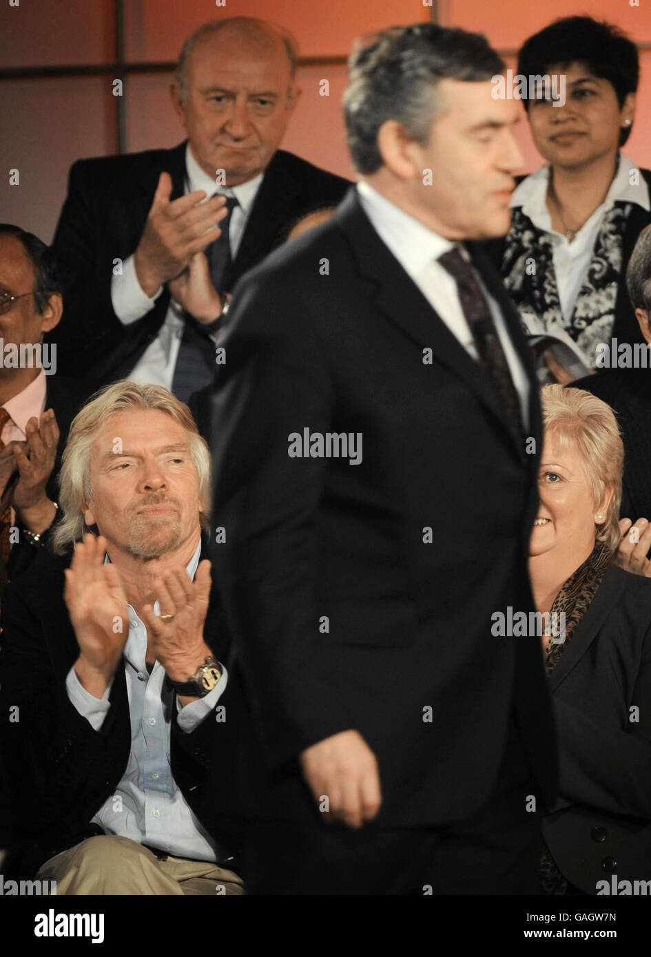 Prime Minister Gordon Brown attends the UK - India Entrepreneurs Summit with Virgin boss Sir Richard Branson in Delhi today. He is on the second leg of his most far-flung diplomatic mission since taking over at Number 10. Stock Photo