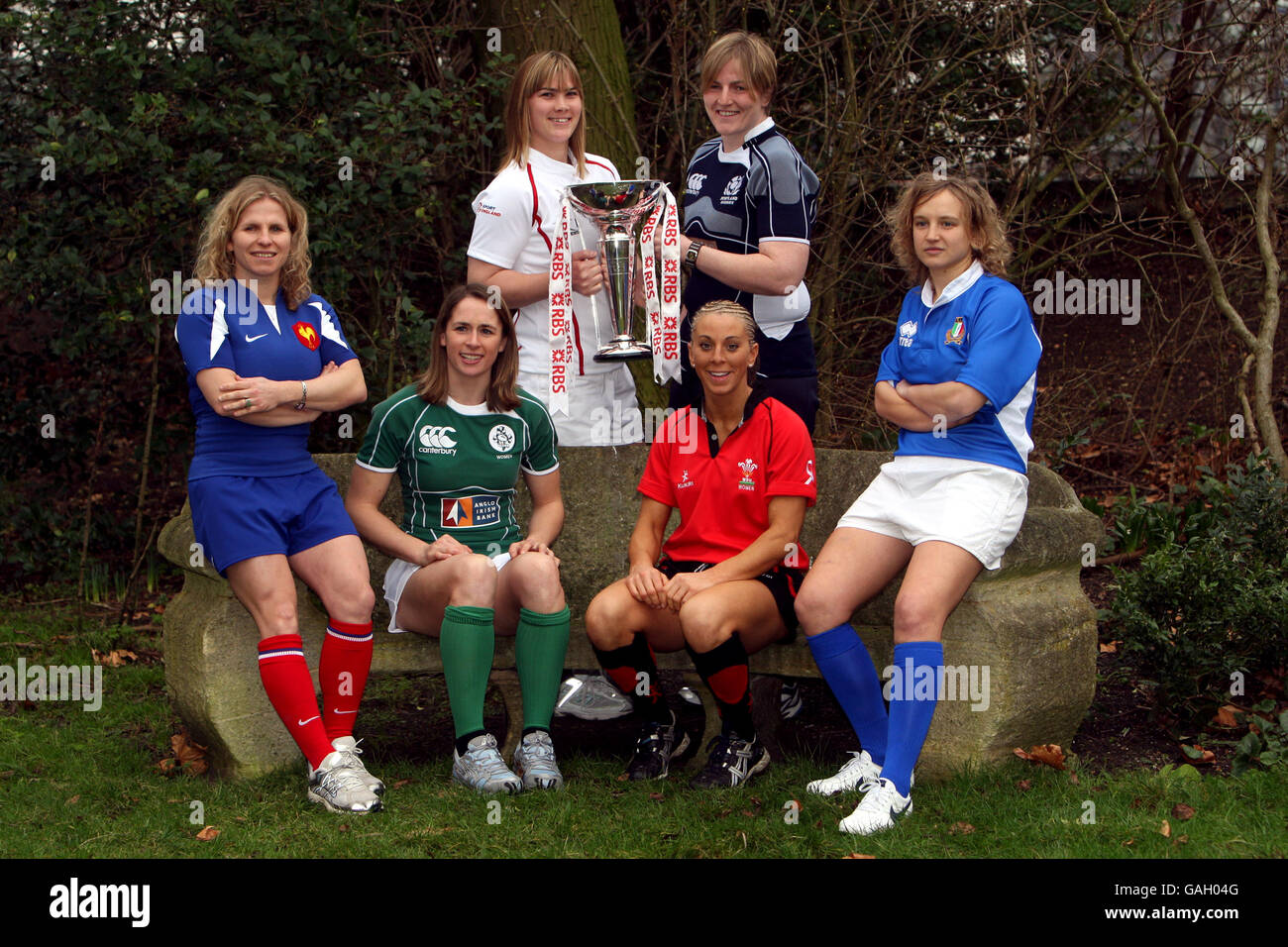 The captains from each nation gather to promote the womens RBS 6 nations tournament. Stock Photo