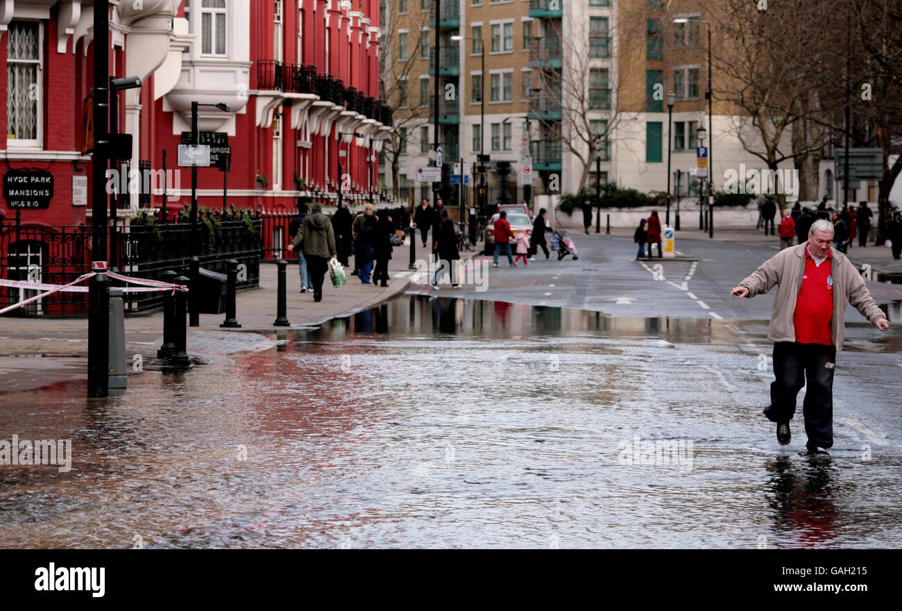 Burst water main in London Stock Photo