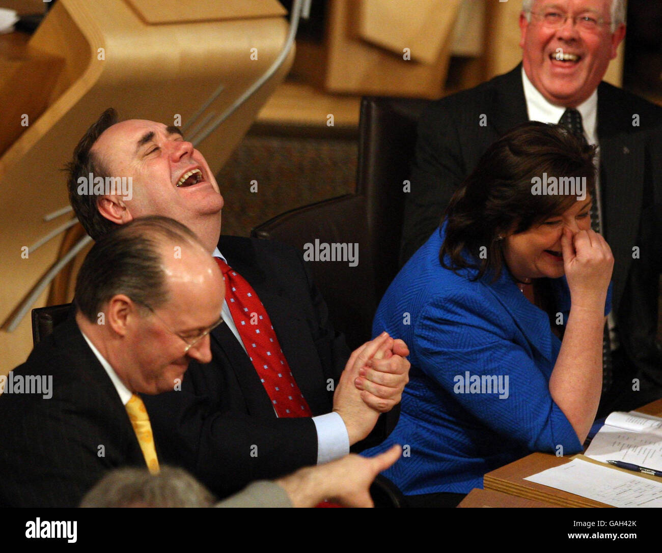 Scottish First Minister Alex Salmond at the Scottish Parliament during the debate on the budget in Edinburgh. Stock Photo
