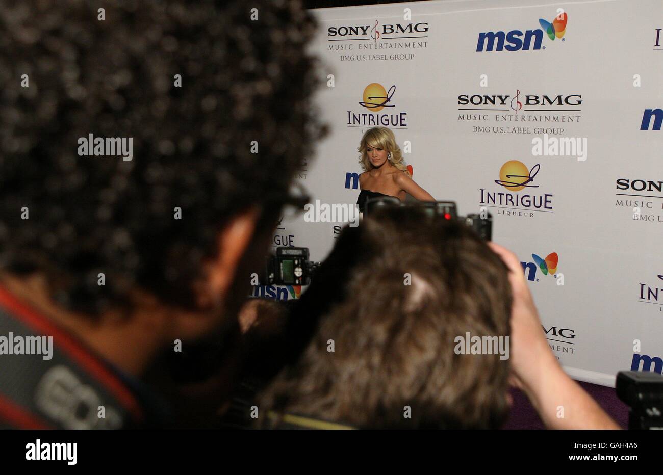 Carrie Underwood arrives at the Carl Davis Pre-Grammy party at the Beverley Hilton Hotel, Los Angeles. Stock Photo