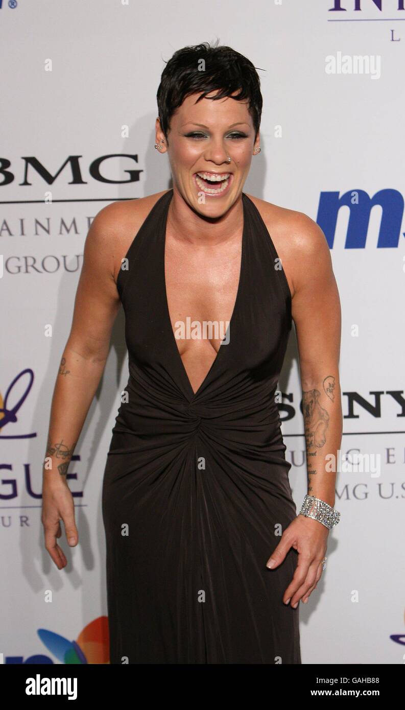 Pink arrives at the Carl Davis Pre-Grammy party at the Beverley Hilton Hotel, Los Angeles. Stock Photo
