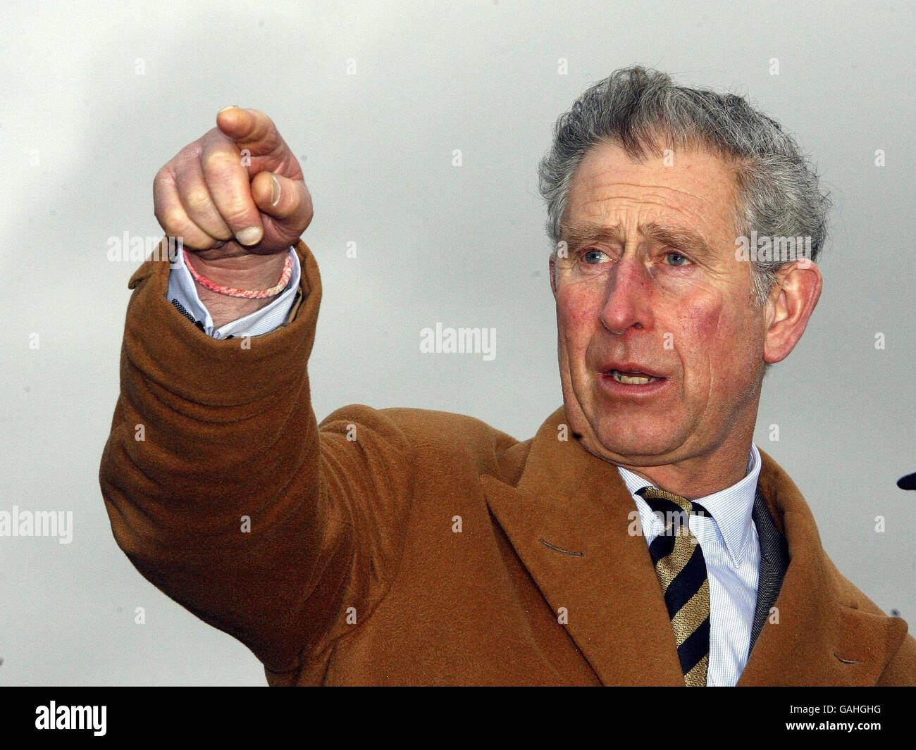 The Prince of Wales points during a visit to meet representatives from The Prince's Foundation For The Built Environment at The Weaver's Triangle Trust, British Waterways, Burnley. Stock Photo