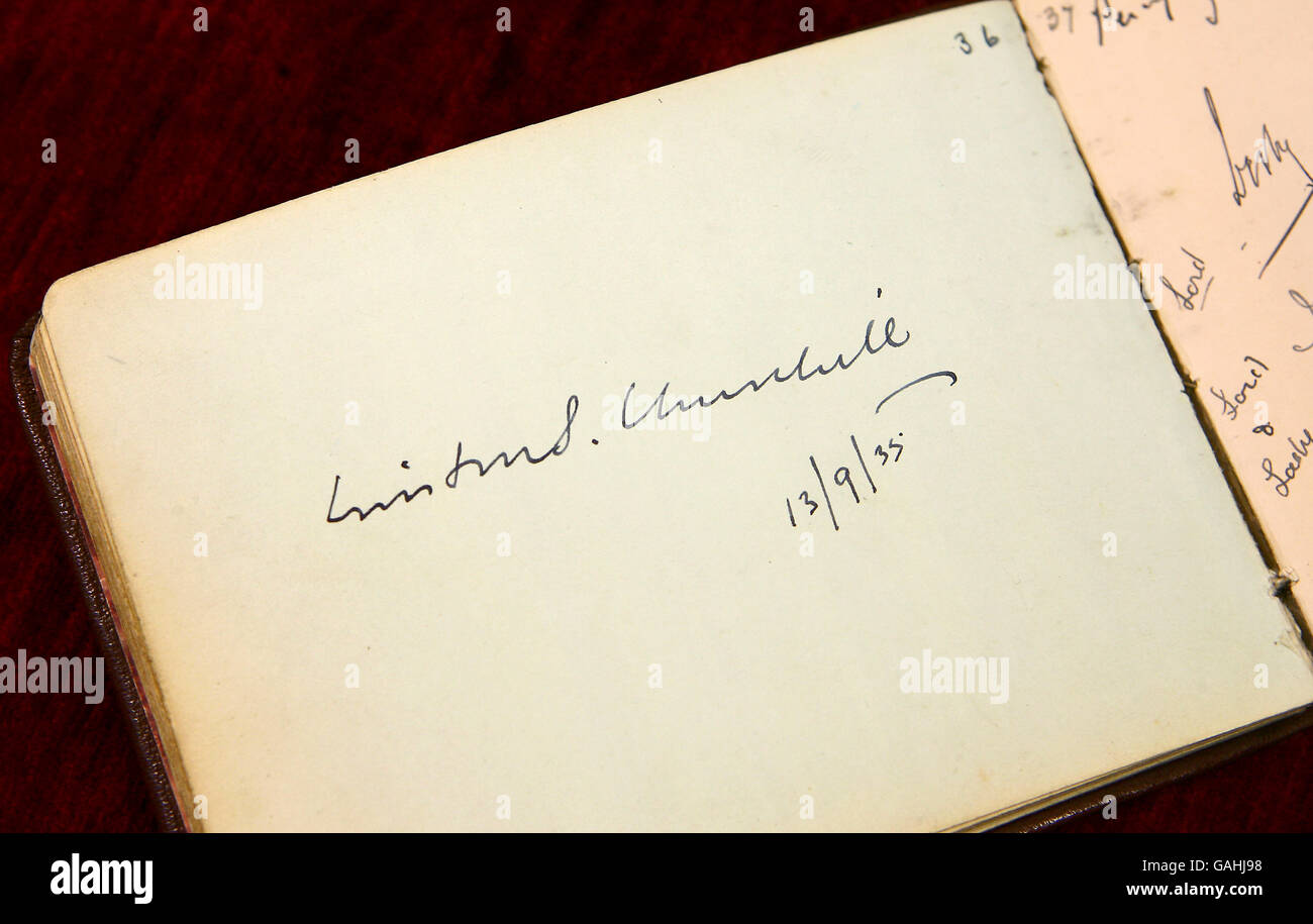A signature thought to be that of Winston Churchill inside a book of ...