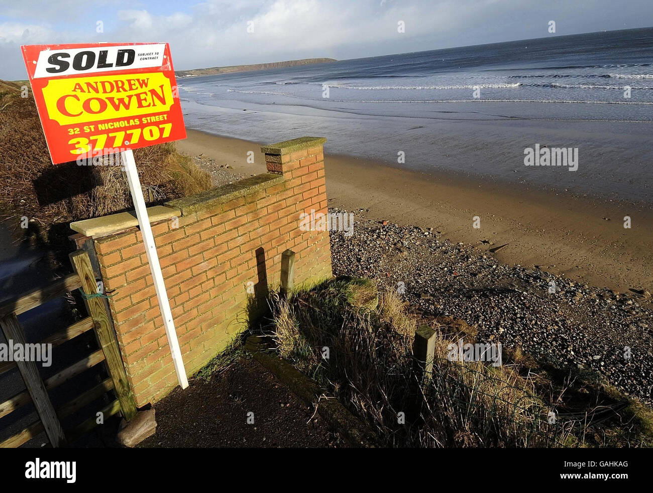 A recently sold property in Filey today. House prices continued to fall during January, dropping for the third month in a row, Britain's biggest building society said today. Stock Photo