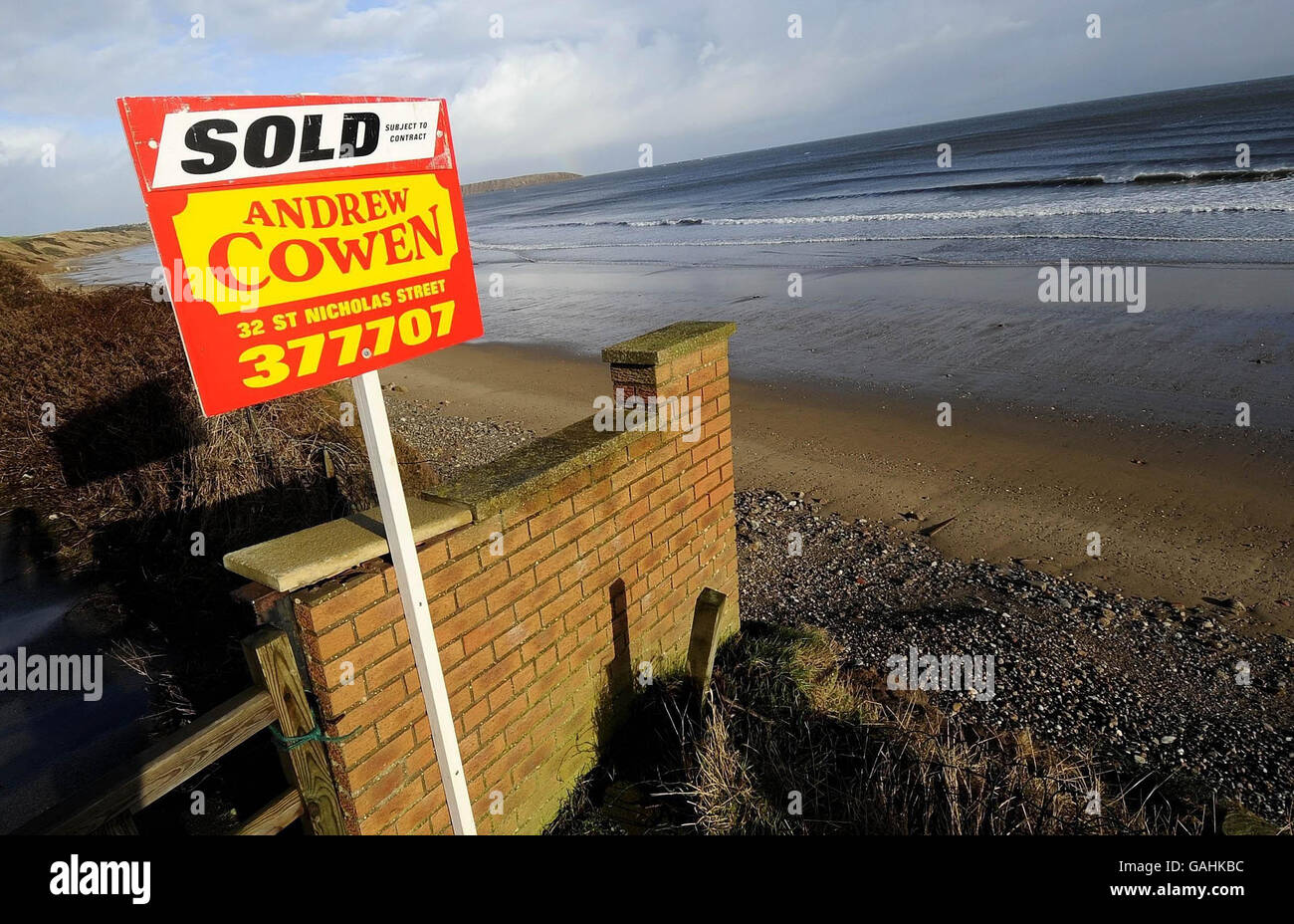 A recently sold property in Filey today. House prices continued to fall during January, dropping for the third month in a row, Britain's biggest building society said today. Stock Photo
