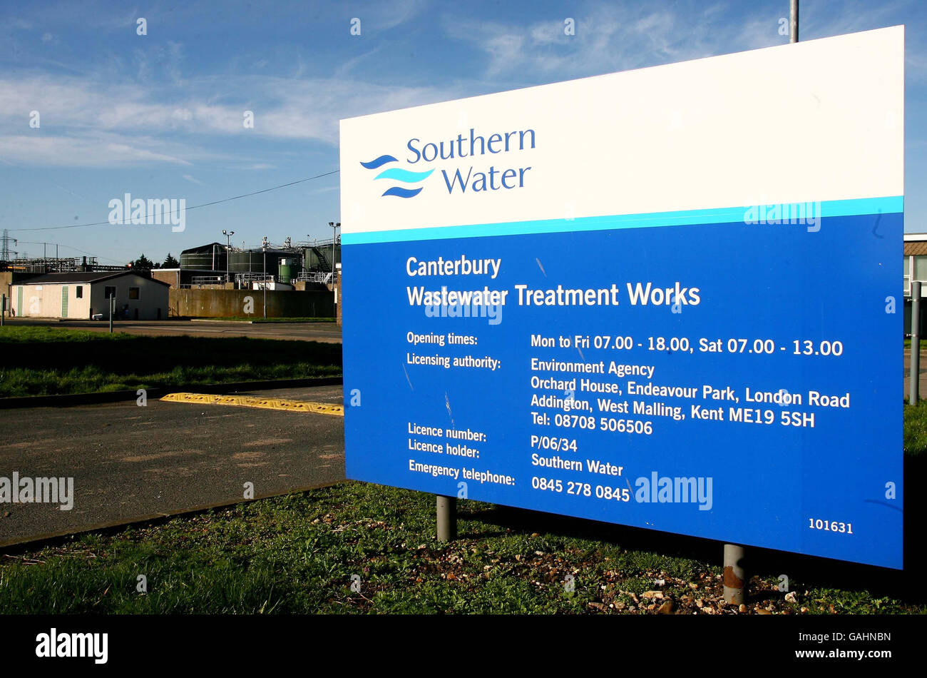 A general view of the Southern Water Canterbury Wastewater Treatment Works in Canterbury, Kent. The company has been fined 20.3 million for poor service and deliberately misreporting information, Ofwat said today. Stock Photo