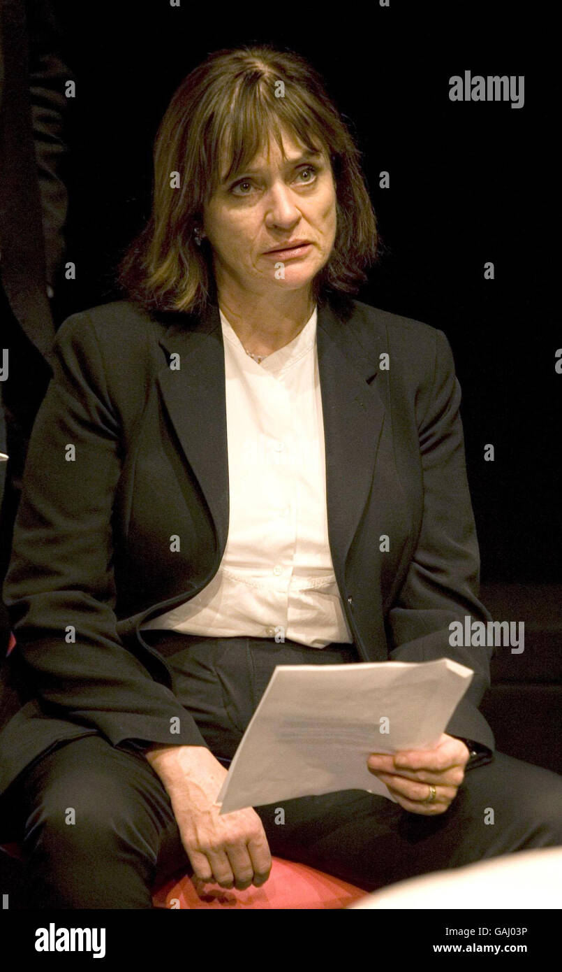 Diana Quick speaks during the Belarus Free Theatre Company production of 'Being Harold Pinter' at the Soho Theatre in central London. Stock Photo