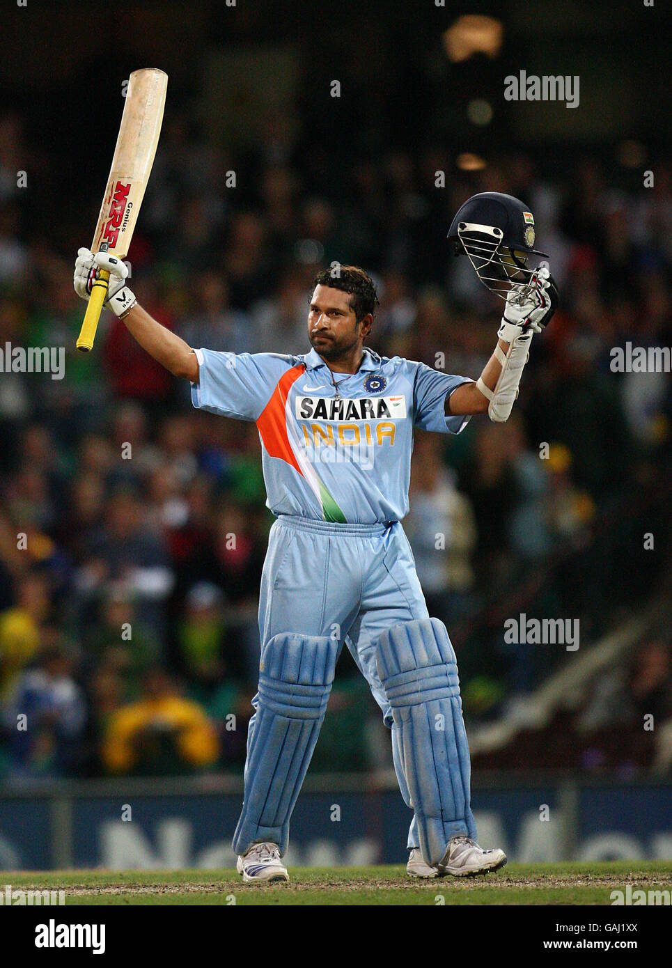 Sachin Tendulkar celebrates his century against Australia during the  Commonwealth Bank Series 1st Final between Australia v India Stock Photo -  Alamy