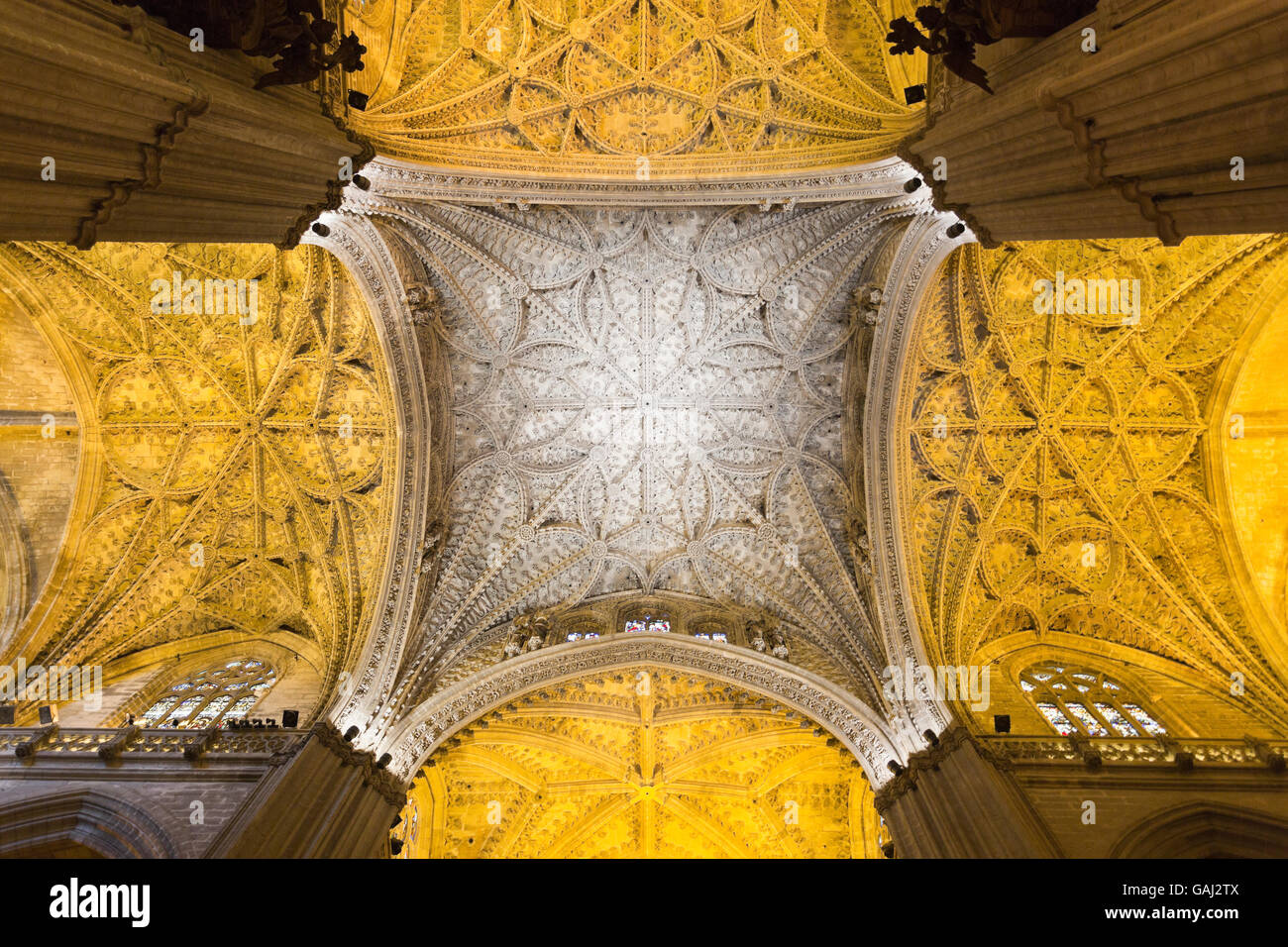 Detail of the ceiling of the majestic Cathedral of Seville, Spain Stock Photo