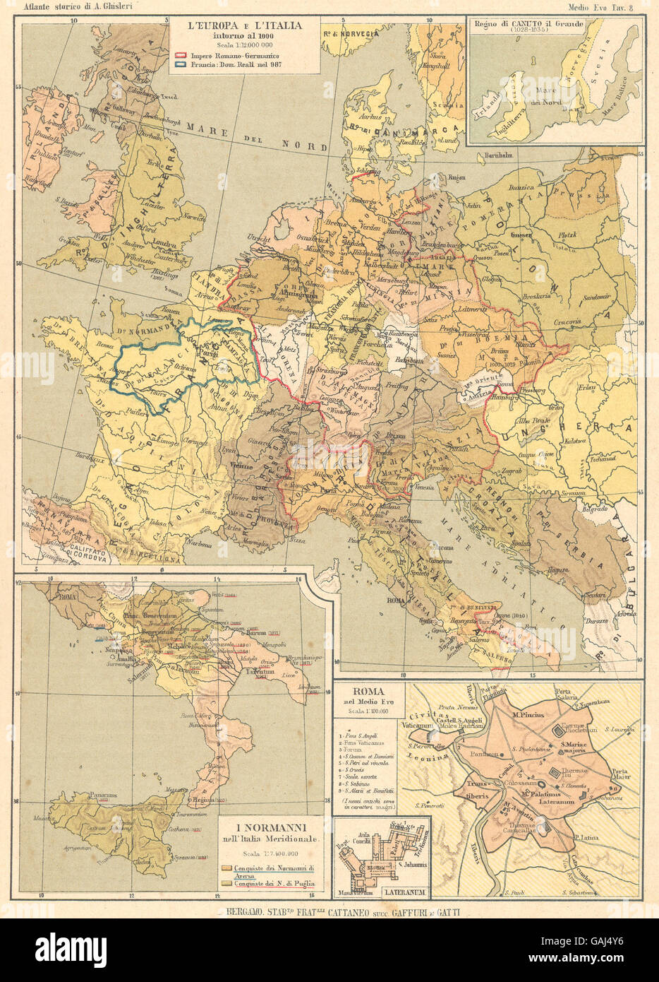 EUROPA: Italia c1000 Canuto c1030 Normanni; Roma Medio Evo; Lateranum, 1889 map Stock Photo