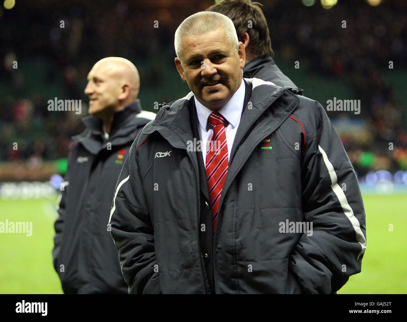 Wales coach Warren Gatland and Shaun Edwards (left) after their victory