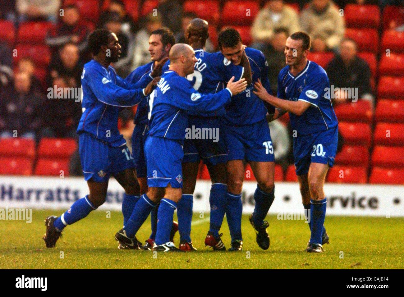 Oldham Athletic players celebrate the goal by Julien Baudet Stock Photo