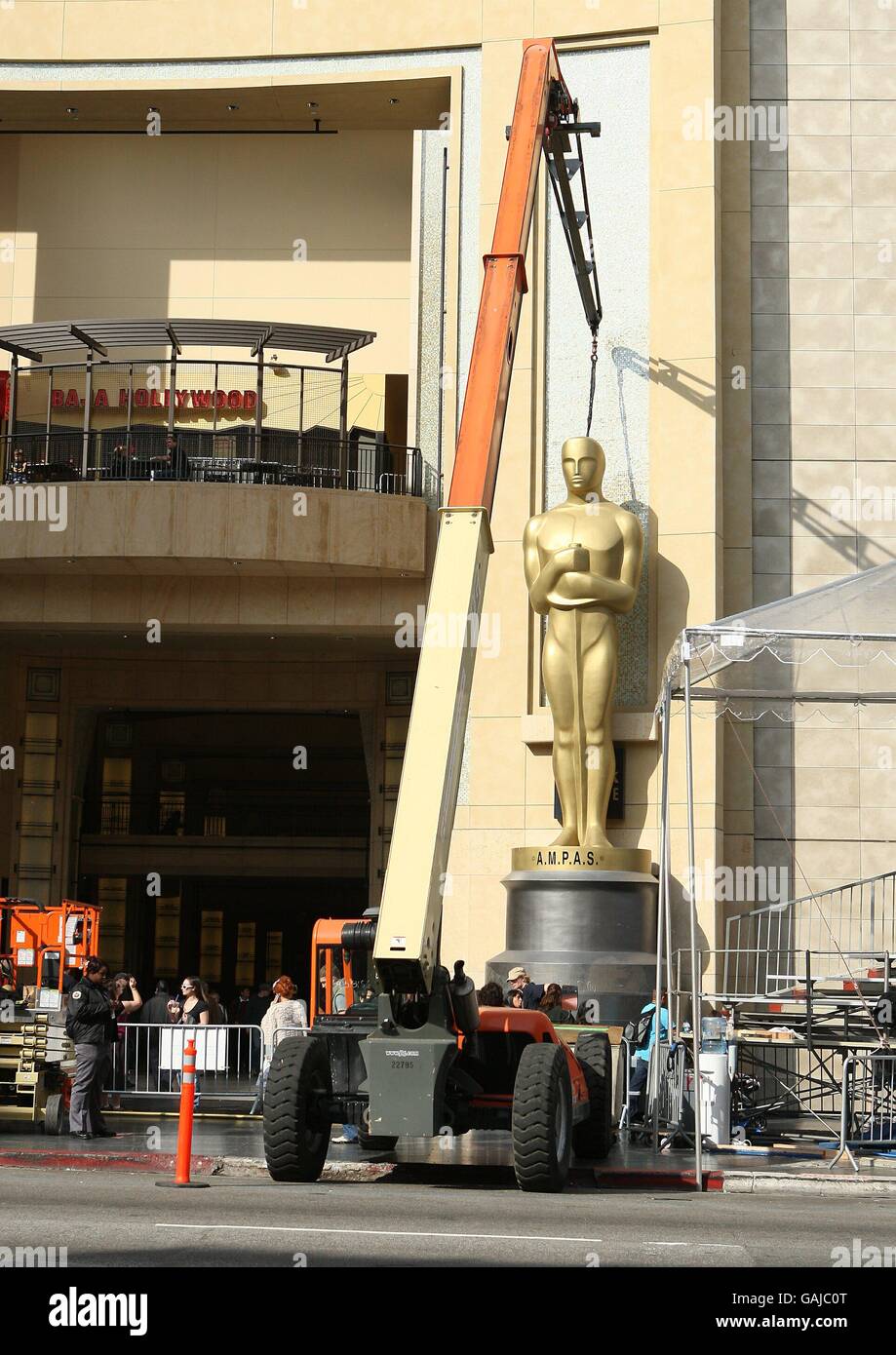 Preparations begin for the 80th Oscar ceremony held at the Kodak Theatre in Los Angeles. Stock Photo